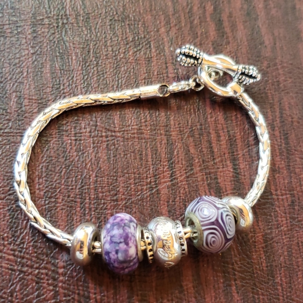 5/$25 SILVER PLATED BEADED BRACELET
